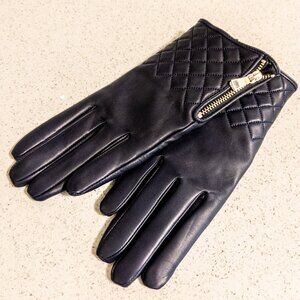 BRUNO MAGLI Diamond Quilt Black Cashmere Lined Leather Gloves Womens Size Large